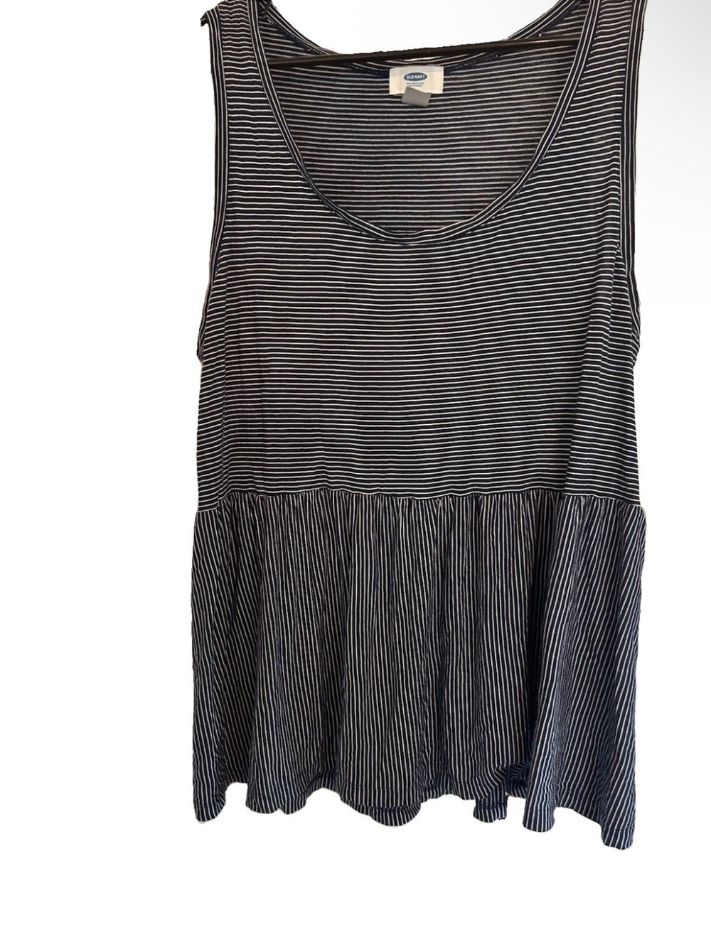 Old Navy Blue & White Striped Sleeveless Peplum Tank Top